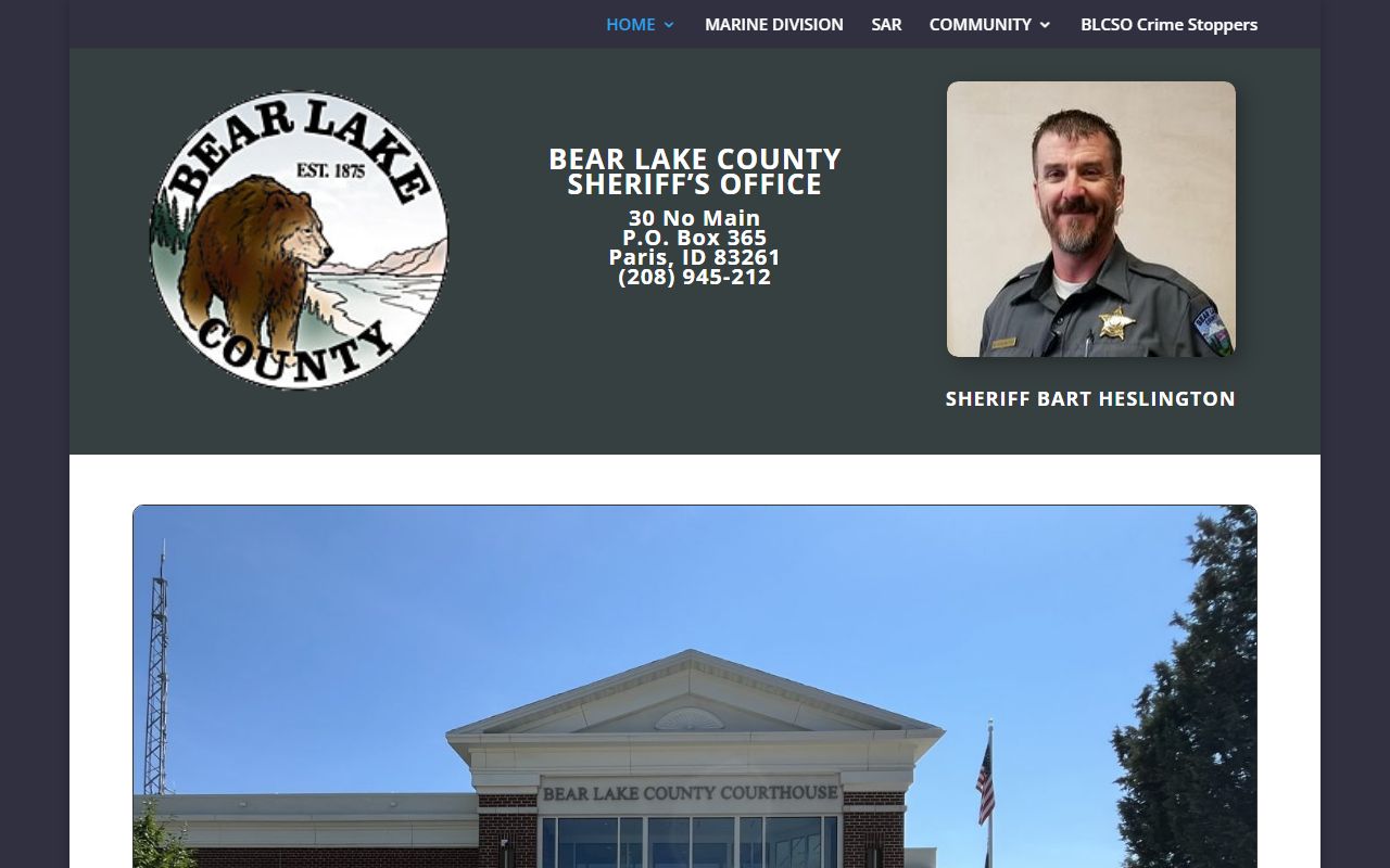 Bear Lake County inmate records BLCSO homepage contact screenshot