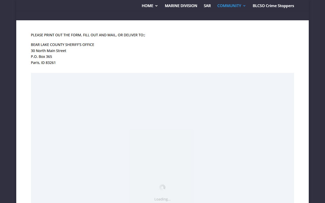 Bear Lake County Jail records request page screenshot