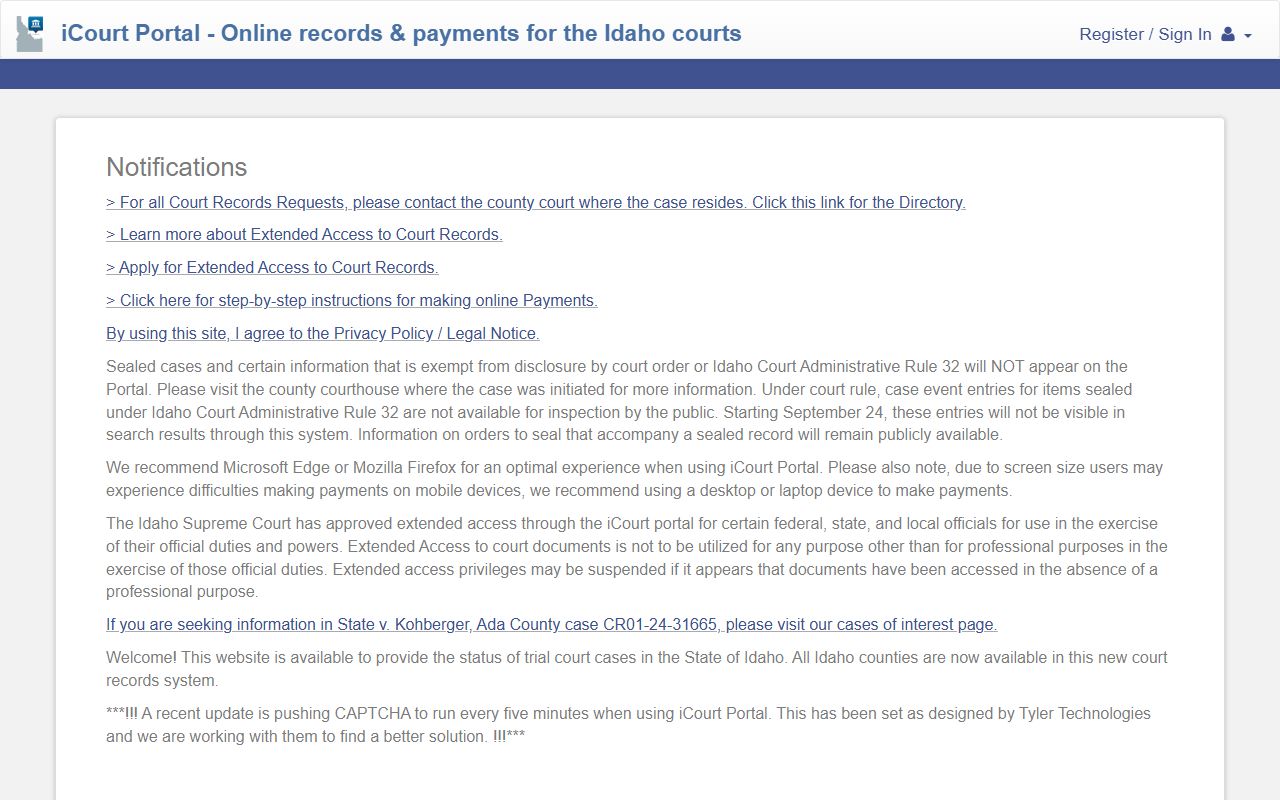 Bear Lake County court records after arrest in the Idaho iCourt Portal